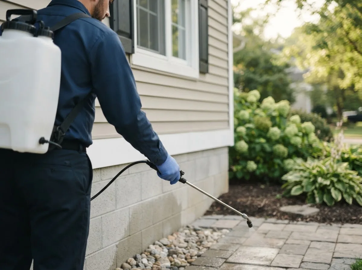 Pest control technician inspecting a home in Birchwood, WI